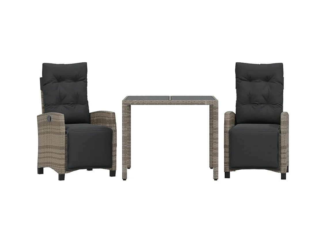 Vrikja  Ensemble à manger de jardin 3 pcs coussins gris résine tressée