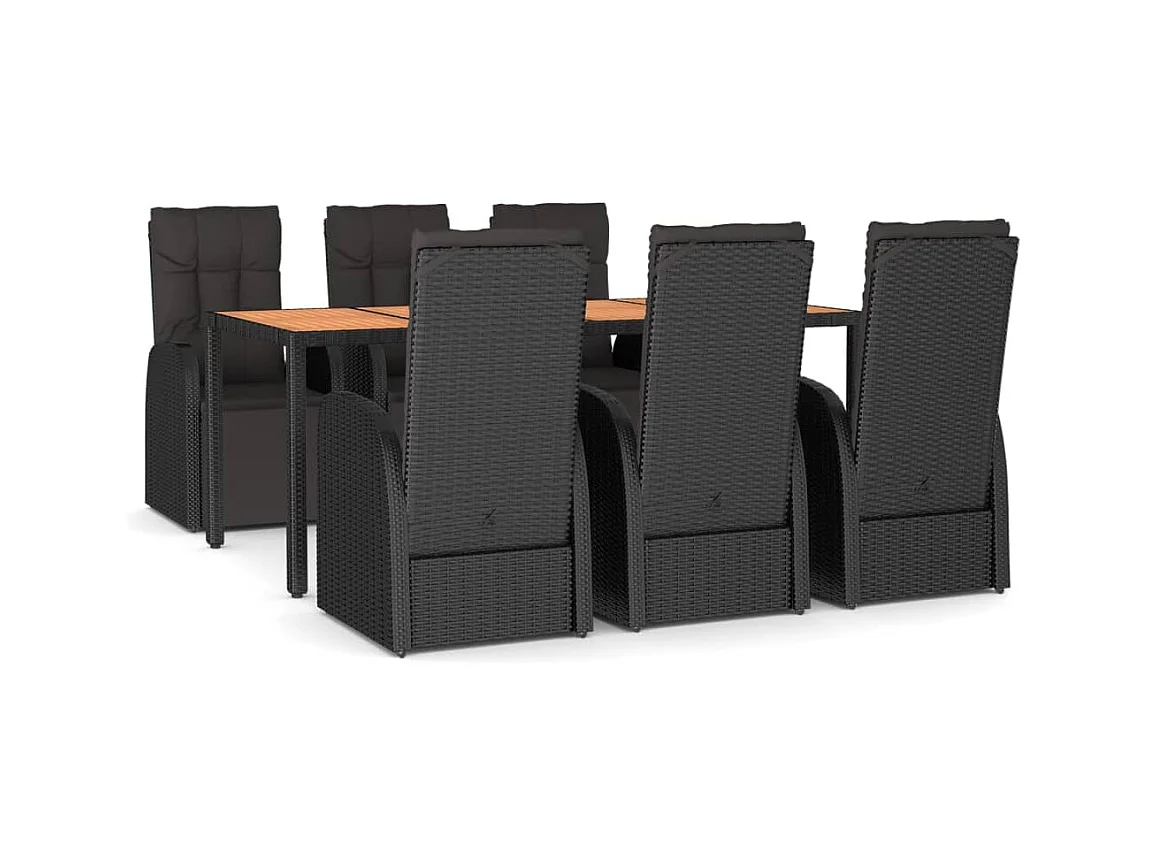 Garden Furniture -  Ensemble à manger de jardin 7 pcs Noir Poly rotin et acacia