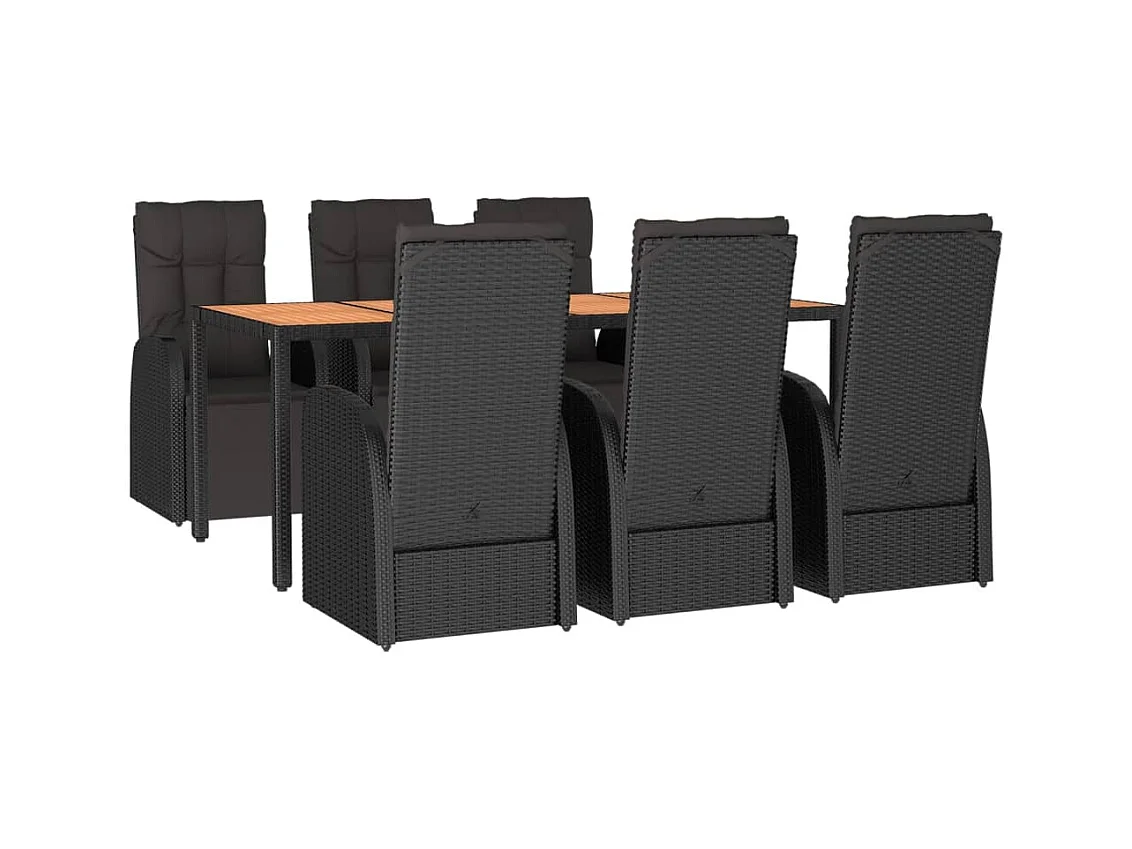 Garden Furniture -  Ensemble à manger de jardin 7 pcs Noir Poly rotin et acacia