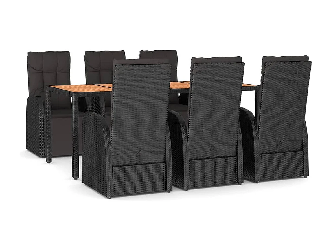 Garden Furniture -  Ensemble à manger de jardin 7 pcs Noir Poly rotin et acacia