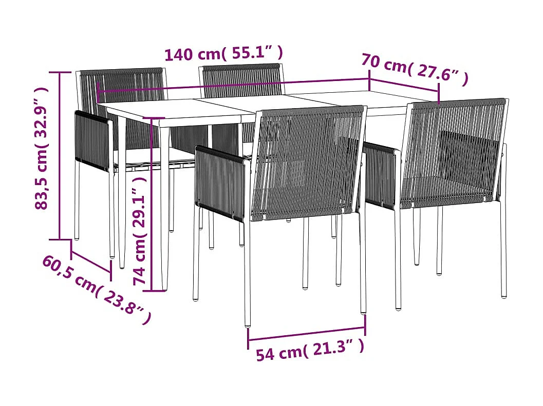 Giovanni Carlo  5-delige Tuinset met kussens poly rattan en staal zwart