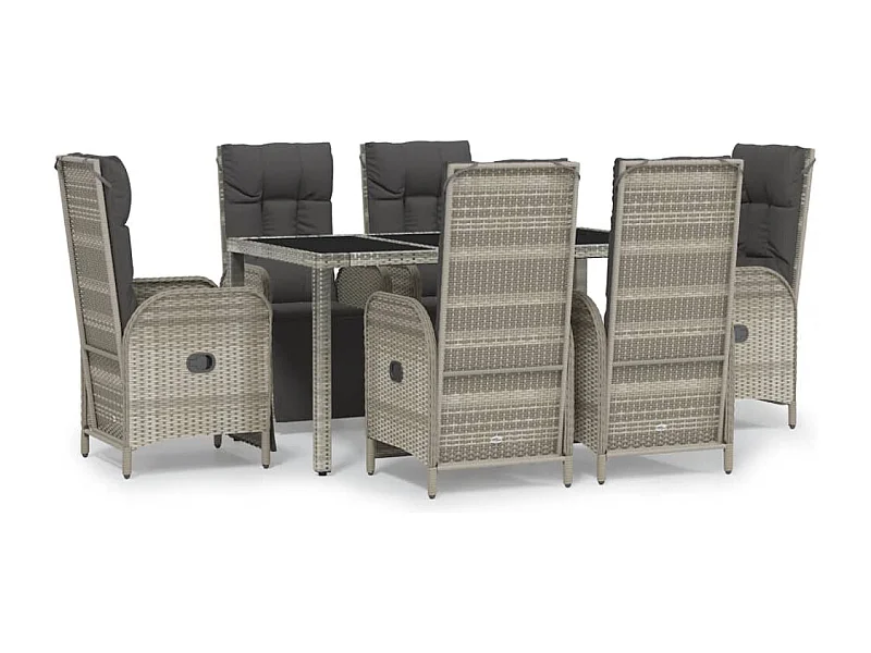 Piero  Set comedor jardín 7 pzas y cojines ratán sintético gris