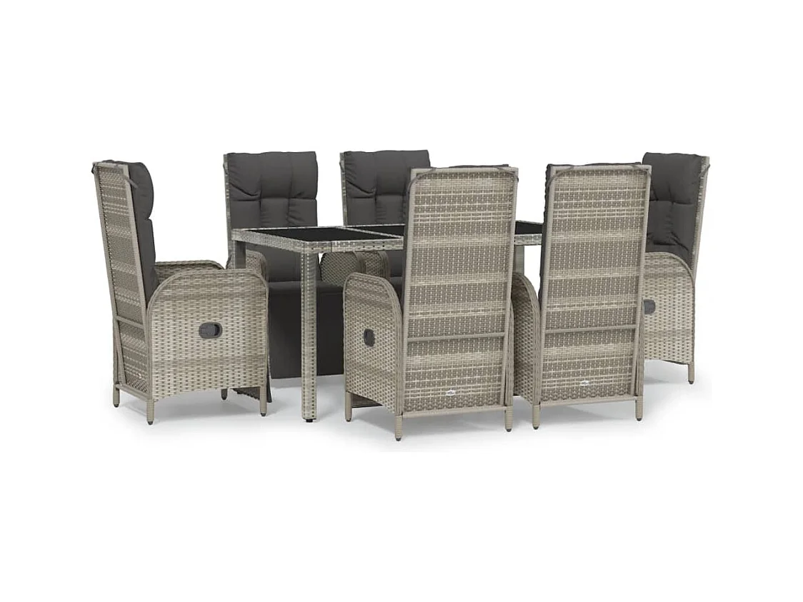 Piero  Set comedor jardín 7 pzas y cojines ratán sintético gris