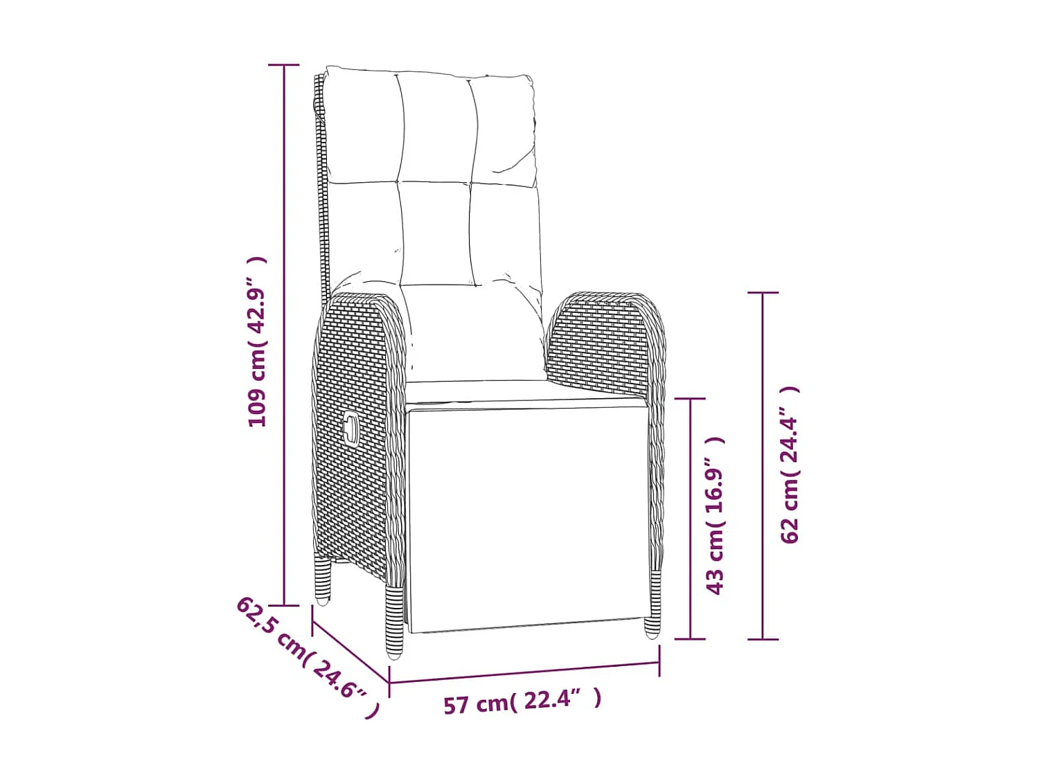 Piero  Ensemble à manger jardin et coussins 7 pcs gris rotin