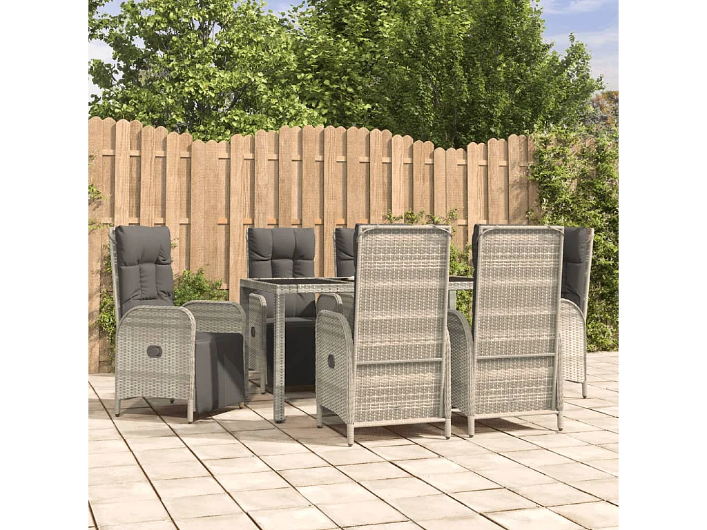 Piero  7-delige Tuinset met kussens poly rattan grijs