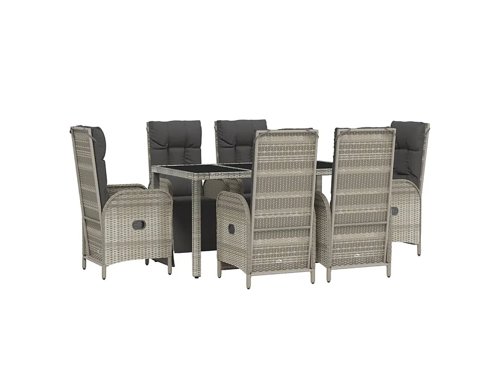 Piero  7-delige Tuinset met kussens poly rattan grijs