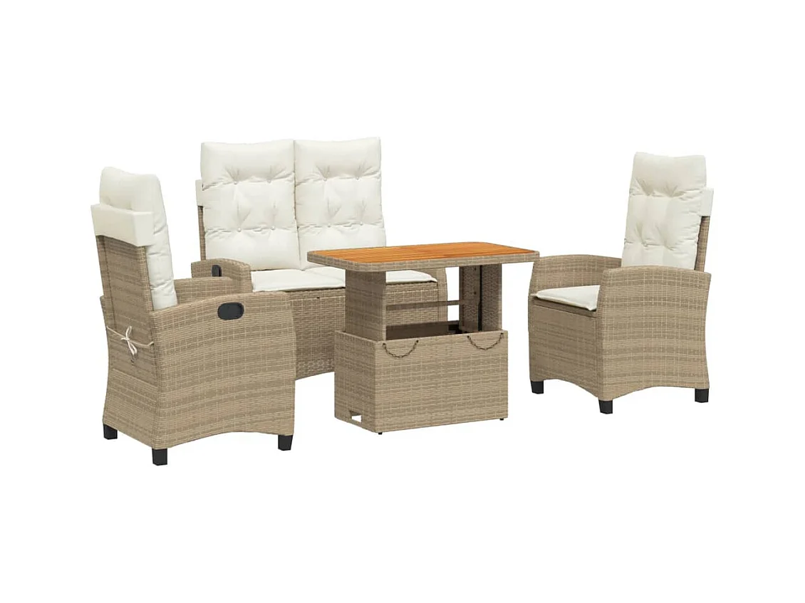 Brazil  Set de comedor jardín con cojines 4 pzas ratán sintético beige
