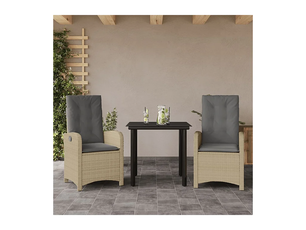 Tirian  3-delige Tuinset met kussens poly rattan gemengd beige