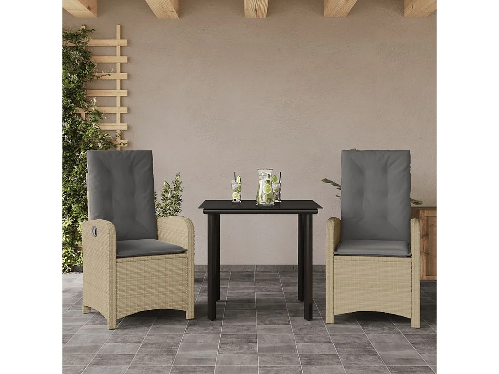 Tirian  Ensemble à manger de jardin et coussins 3 pcs mélange beige