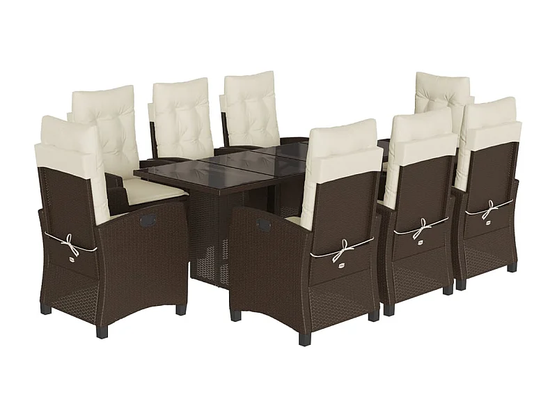 Bryndra  Set comedor para jardín 9 pzas y cojines ratán sintético marrón