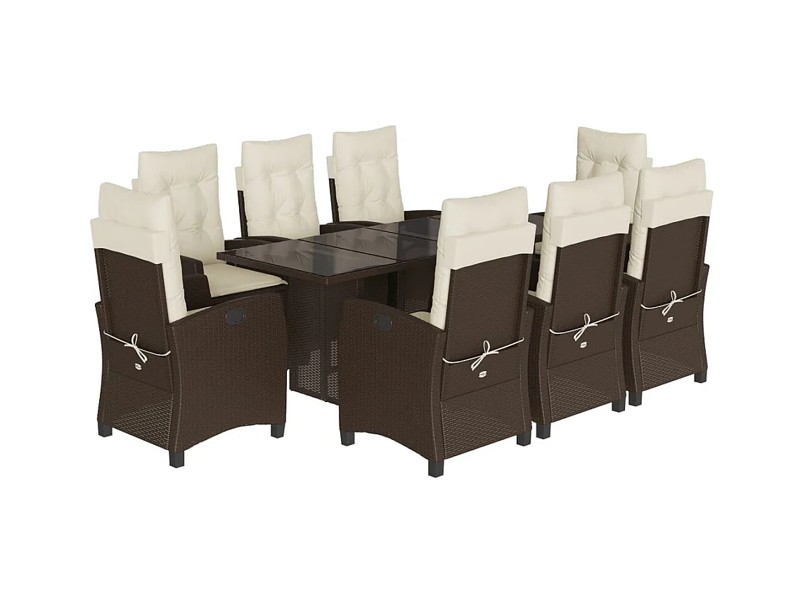 Bryndra  Ensemble à manger de jardin et coussins 9 pcs marron poly rotin