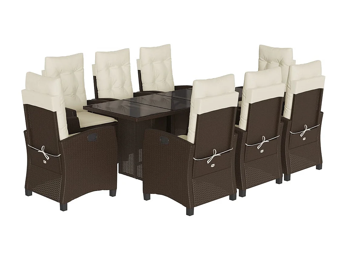 Bryndra  Set comedor para jardín 9 pzas y cojines ratán sintético marrón