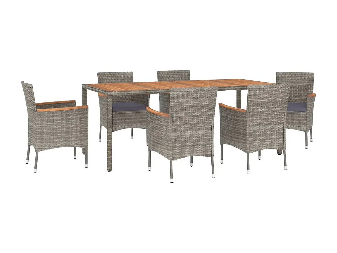 Garden Furniture -  Ensemble à manger jardin et coussins 7 pcs gris rotin