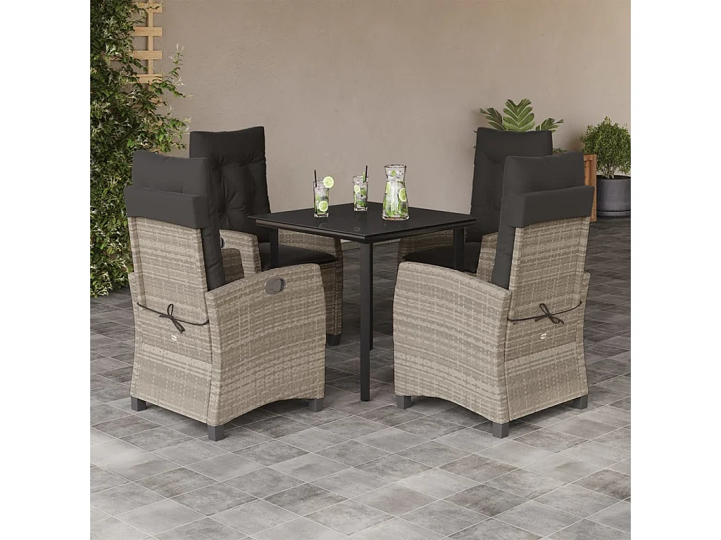 Skorla  5-delige Tuinset met kussens poly rattan lichtgrijs