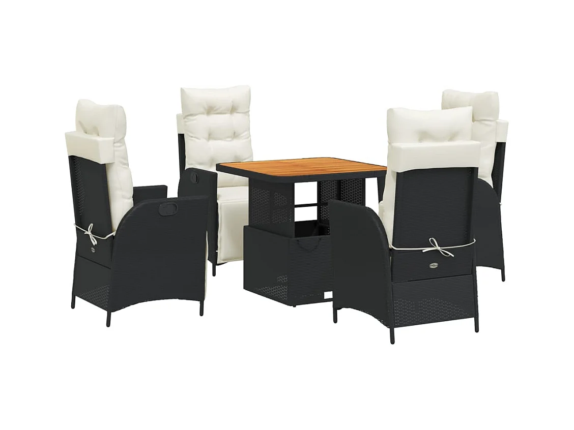 Marius  Ensemble à manger de jardin coussins 5pcs Noir Résine tressée