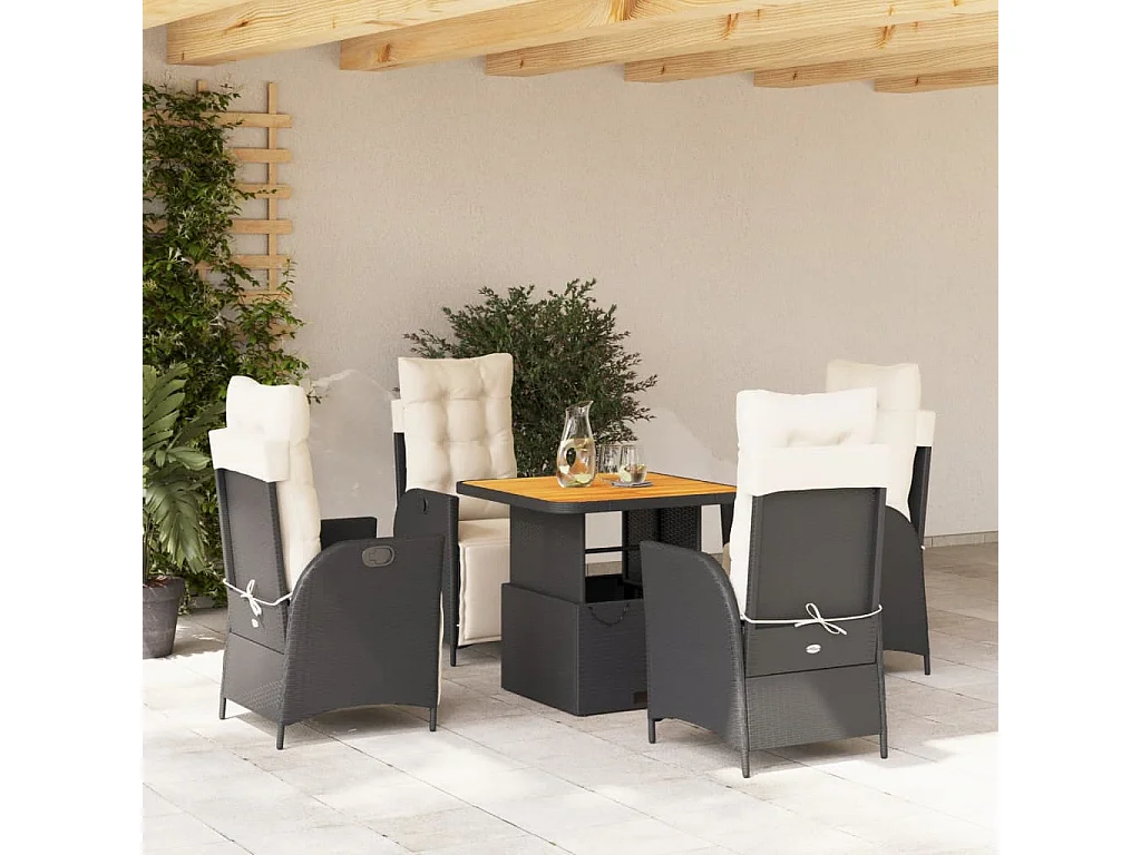 Marius  Ensemble à manger de jardin coussins 5pcs Noir Résine tressée