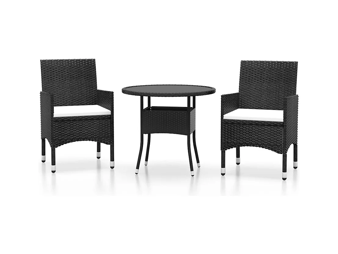 Seth  Ensemble à manger de jardin 3 pcs Résine tressée Noir