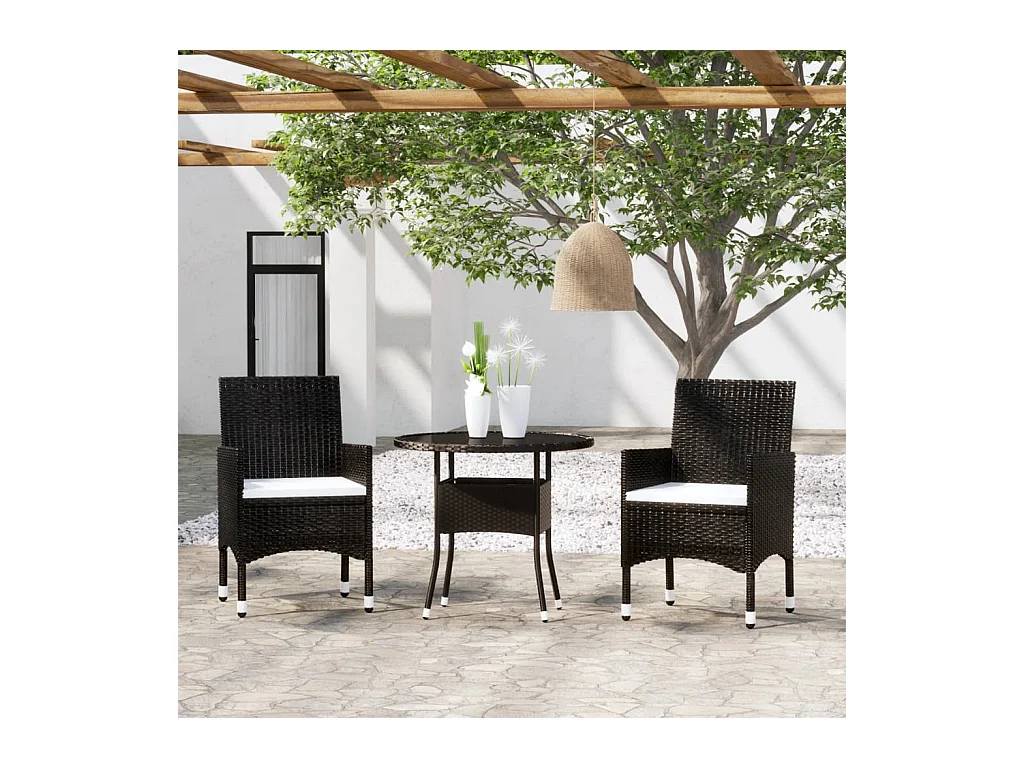 Seth  Ensemble à manger de jardin 3 pcs Résine tressée Noir