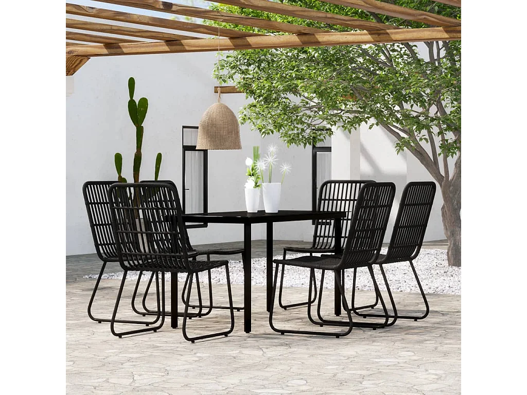 Welcome  Ensemble à manger de jardin 7 pcs Noir