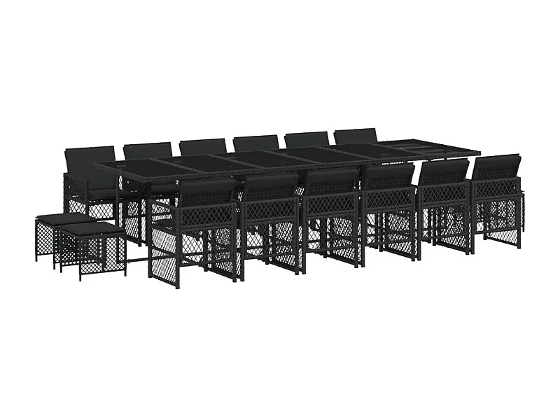 Lubbeek  Ensemble à manger de jardin 17 pcs coussins noir résine tressée