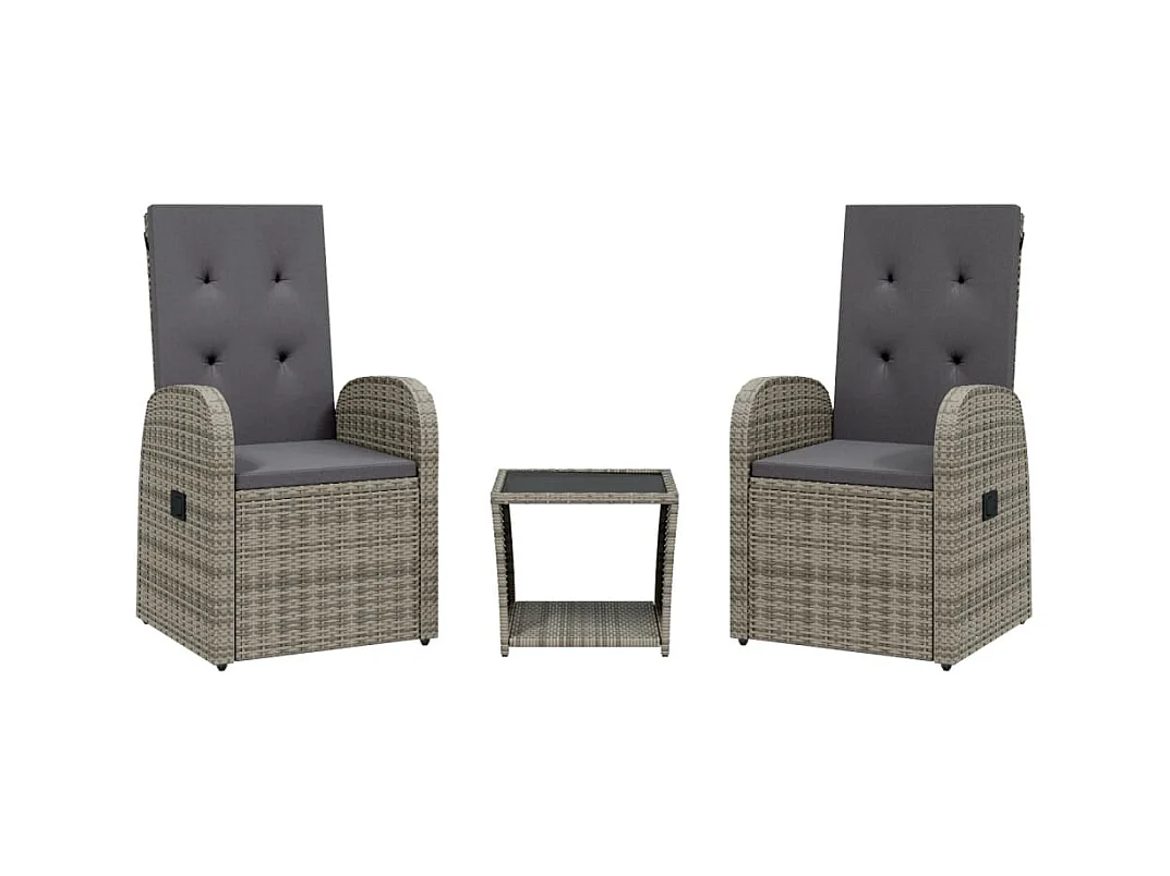 Pjorik  Ensemble à manger de jardin 3 pcs coussins gris résine tressée