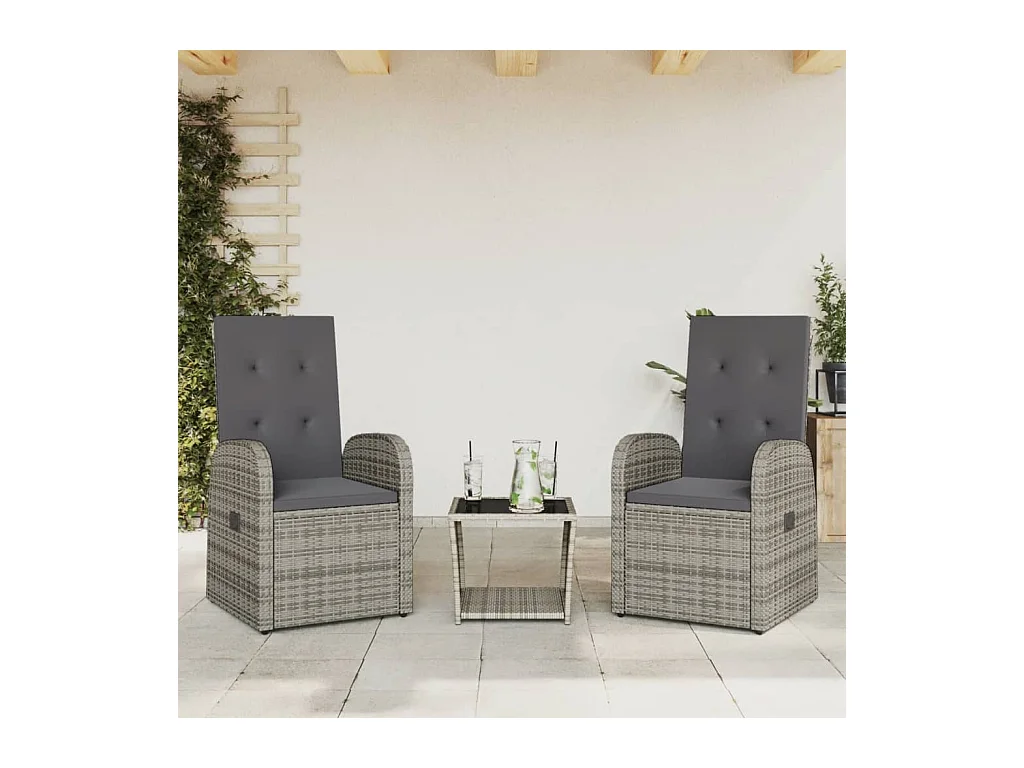 Pjorik  Ensemble à manger de jardin 3 pcs coussins gris résine tressée