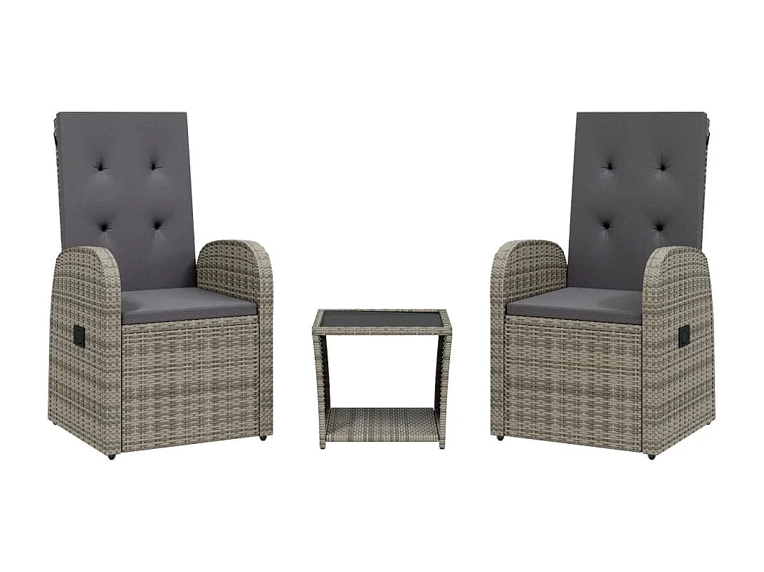 Pjorik  Set comedor de jardín 3 piezas con cojines ratán sintético gris