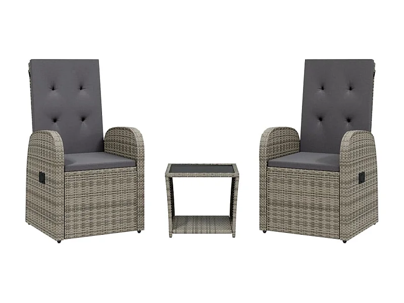 Pjorik  3-delige Tuinset met kussens poly rattan grijs