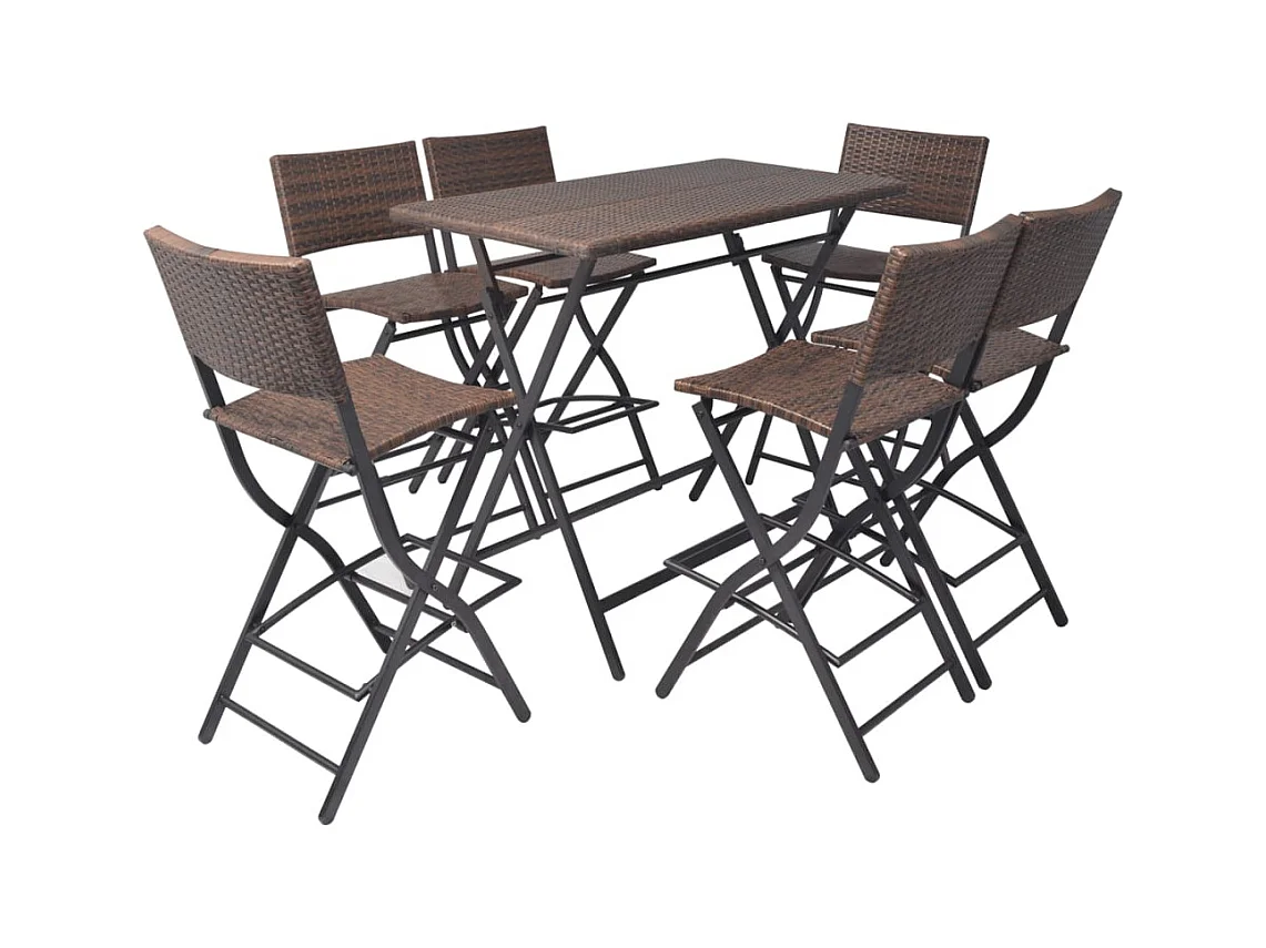 Ilyra  7-delige Tuinset inklapbaar staal poly rattan bruin