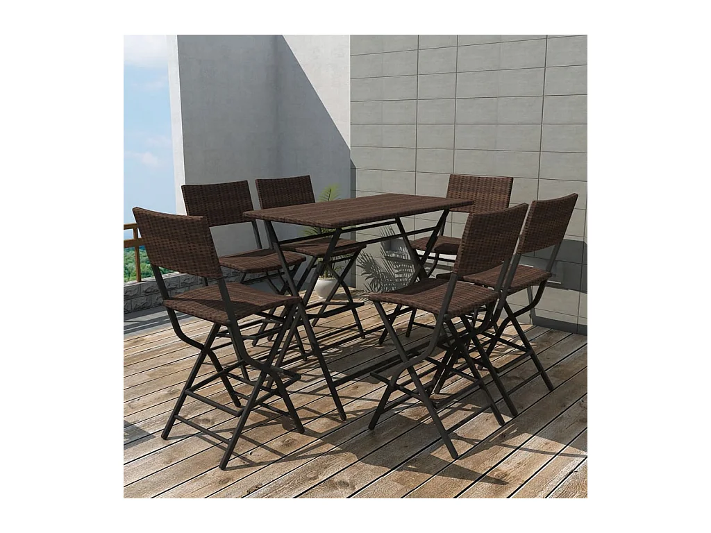 Ilyra  7-delige Tuinset inklapbaar staal poly rattan bruin