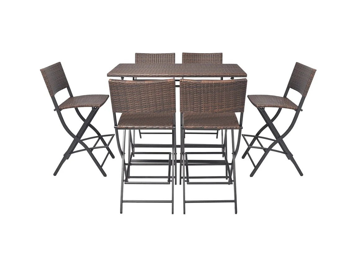 Ilyra  7-delige Tuinset inklapbaar staal poly rattan bruin