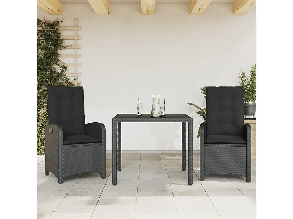 Prolenta Premium -  3-delige Tuinset met kussens poly rattan zwart