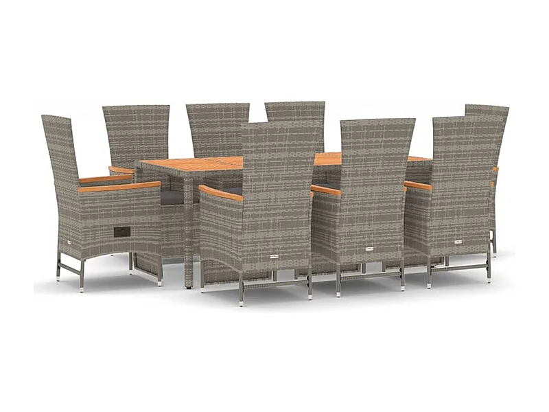 Valentin  9-delige Tuinset met kussens poly rattan grijs