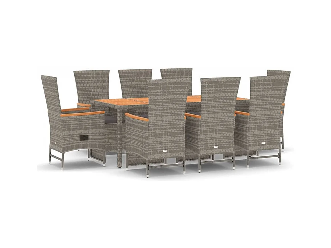 Valentin  9-delige Tuinset met kussens poly rattan grijs