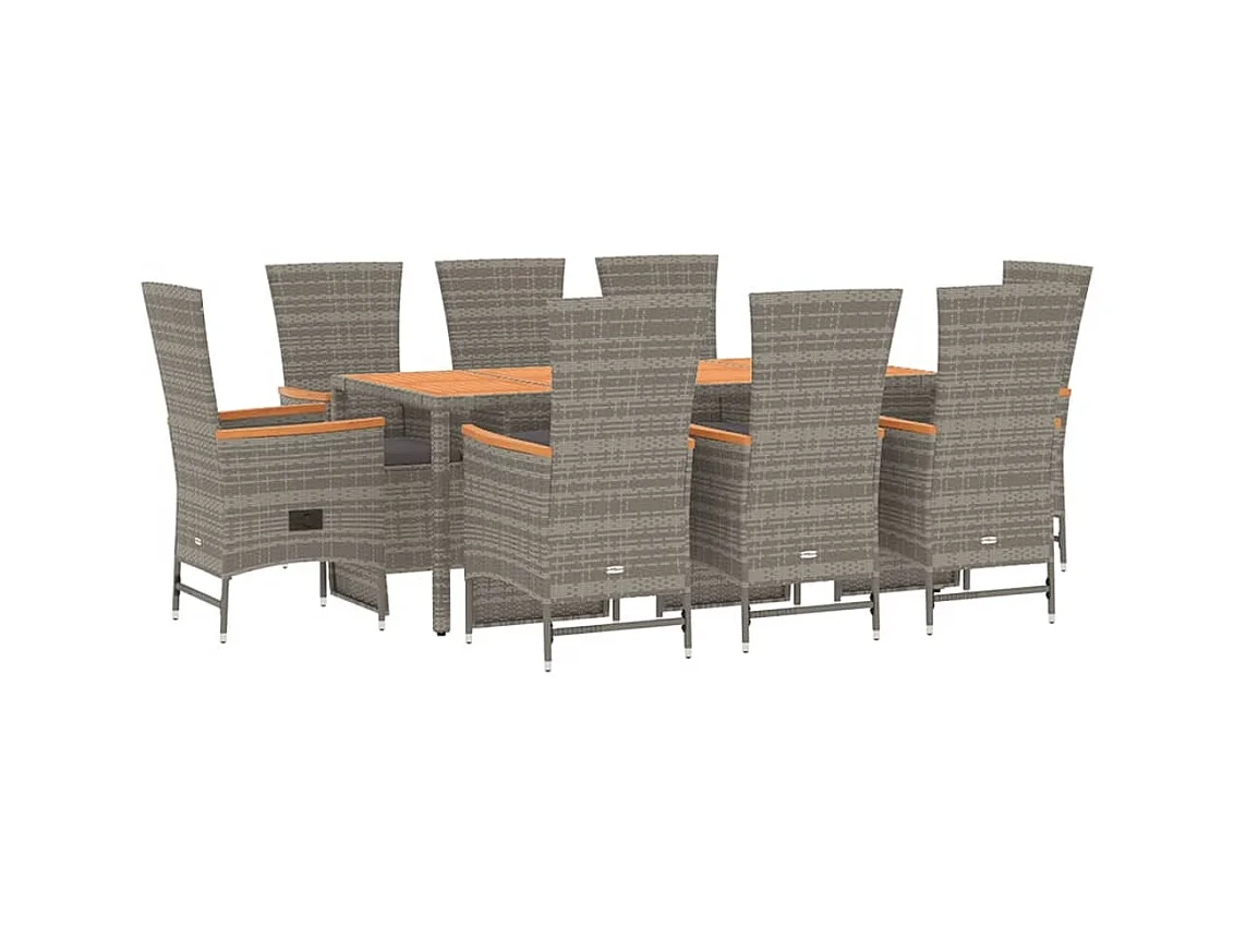 Valentin  9-delige Tuinset met kussens poly rattan grijs