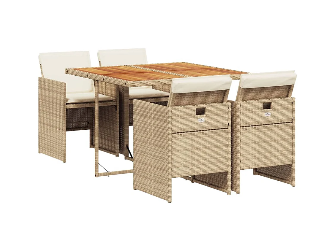 Ljungby  Set comedor de jardín 5 pzas con cojines ratán sintético beige