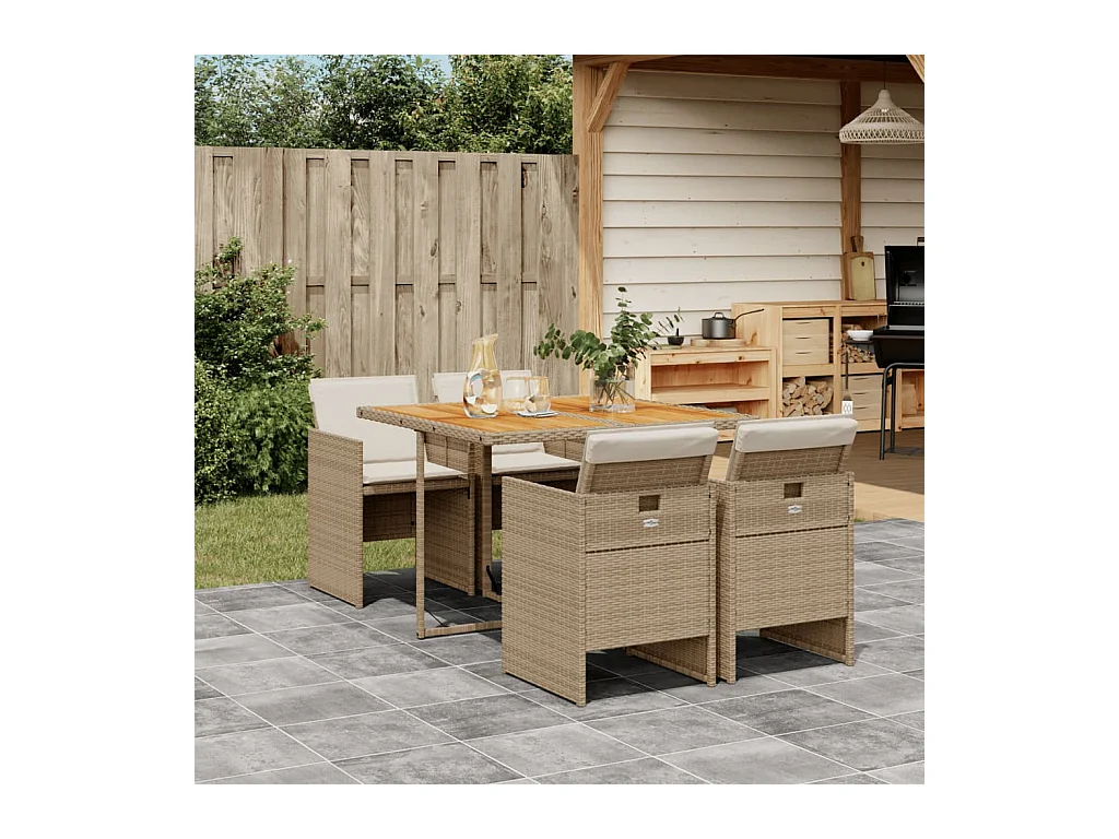 Ljungby  Set comedor de jardín 5 pzas con cojines ratán sintético beige