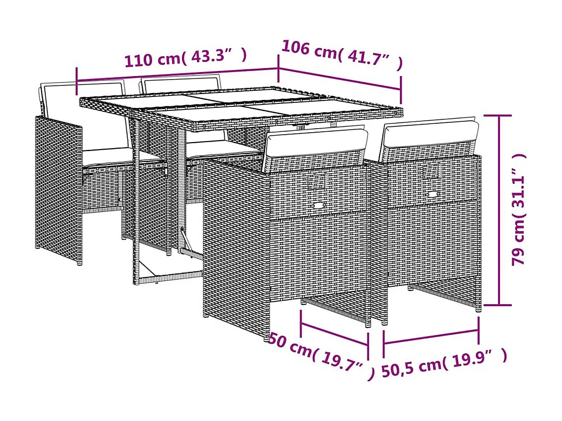 Ljungby  Set comedor de jardín 5 pzas con cojines ratán sintético beige