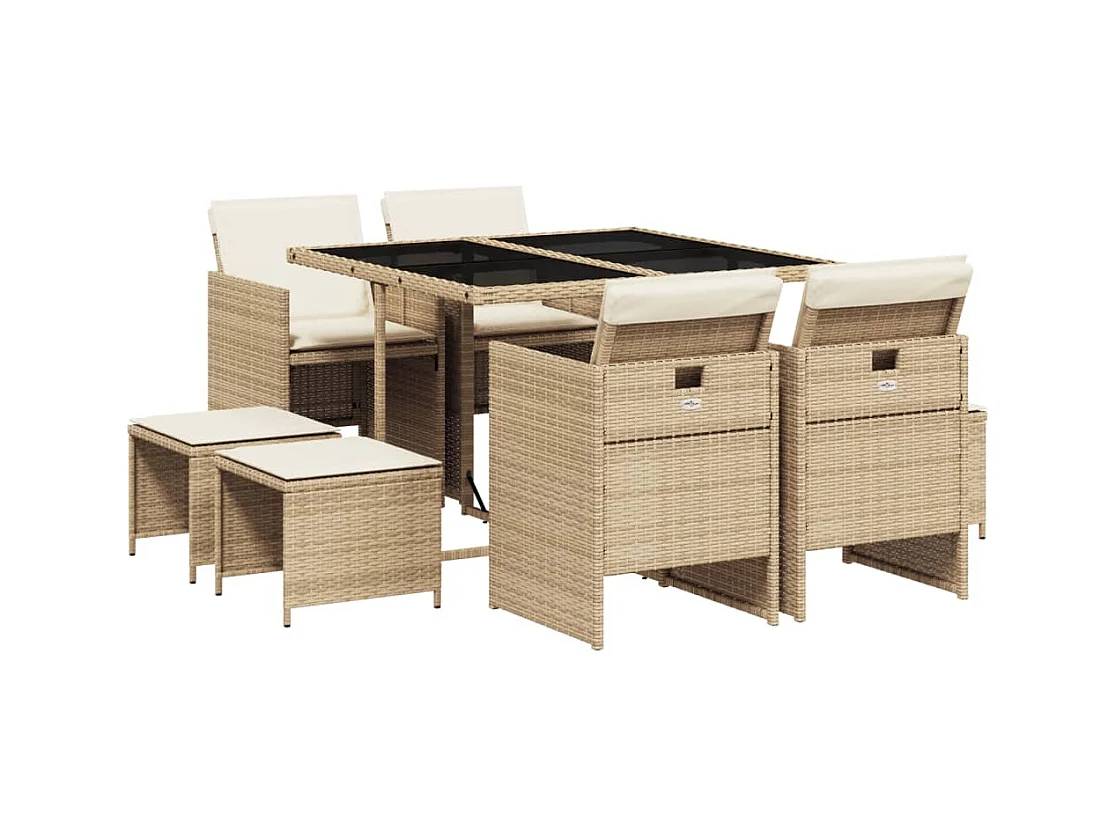 Bonno  9-delige Tuinset met kussens poly rattan beige