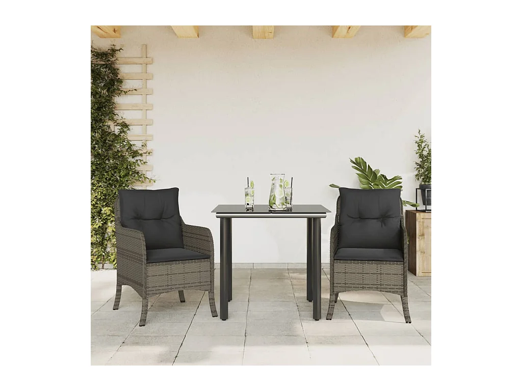 Terryville  Ensemble à manger de jardin 3 pcs coussins gris résine tressée