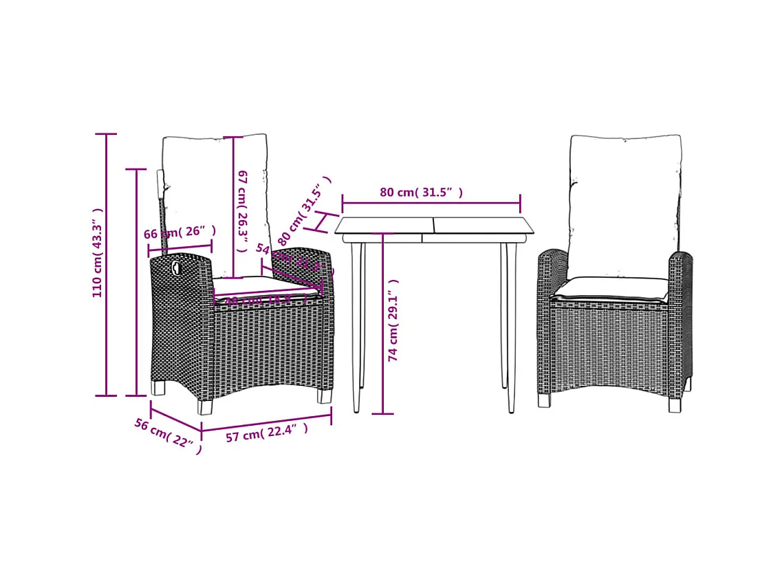 Roland  Ensemble à manger de jardin 3pcs coussins gris clair poly rotin