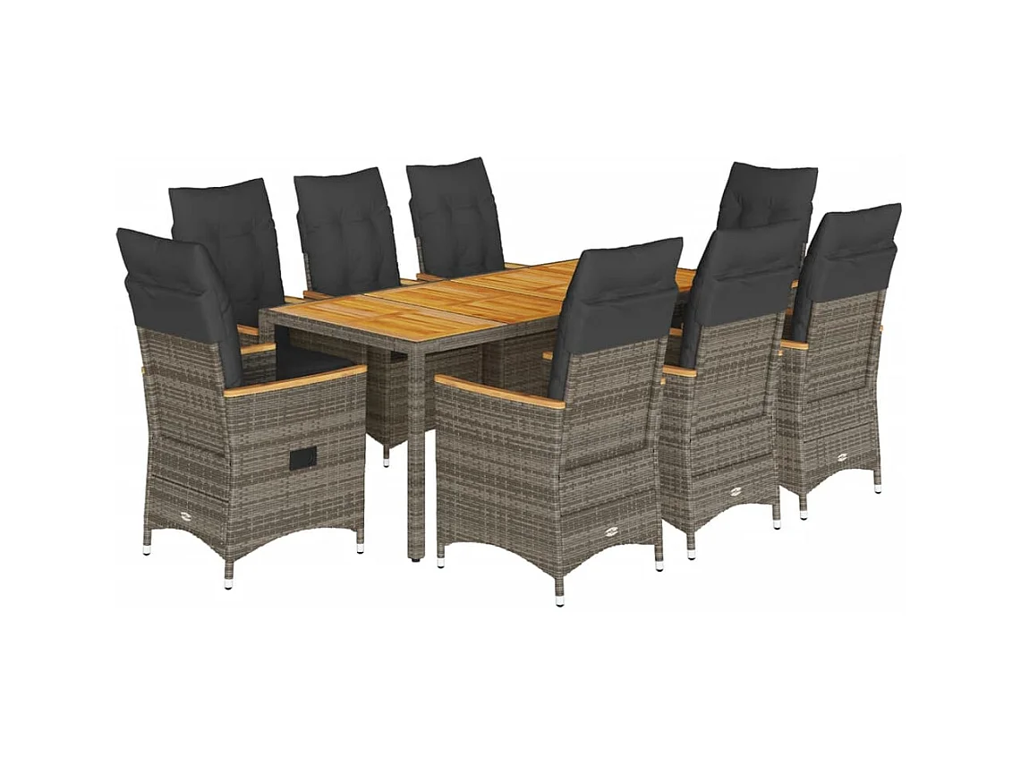 Staunton  Set comedor jardín 9 pzas y cojines ratán sintético gris