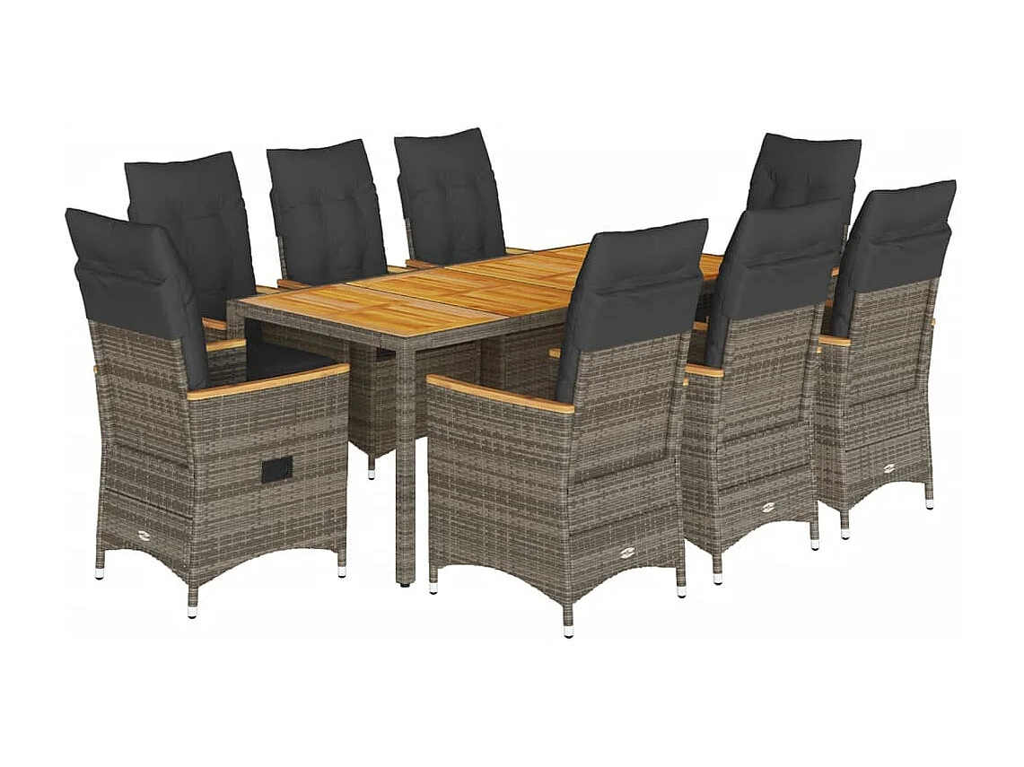 Staunton  Ensemble à manger de jardin 9 pcs coussins gris résine tressée