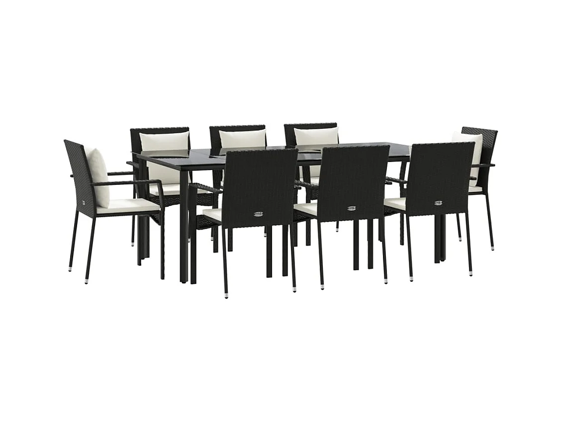 Rhett Logan  Set de comedor de jardín 9 pzas y cojines ratán sintético negro