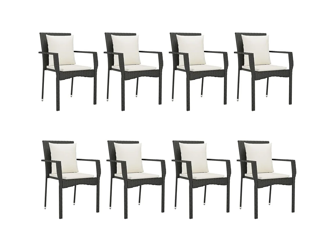 Rhett Logan  Set de comedor de jardín 9 pzas y cojines ratán sintético negro