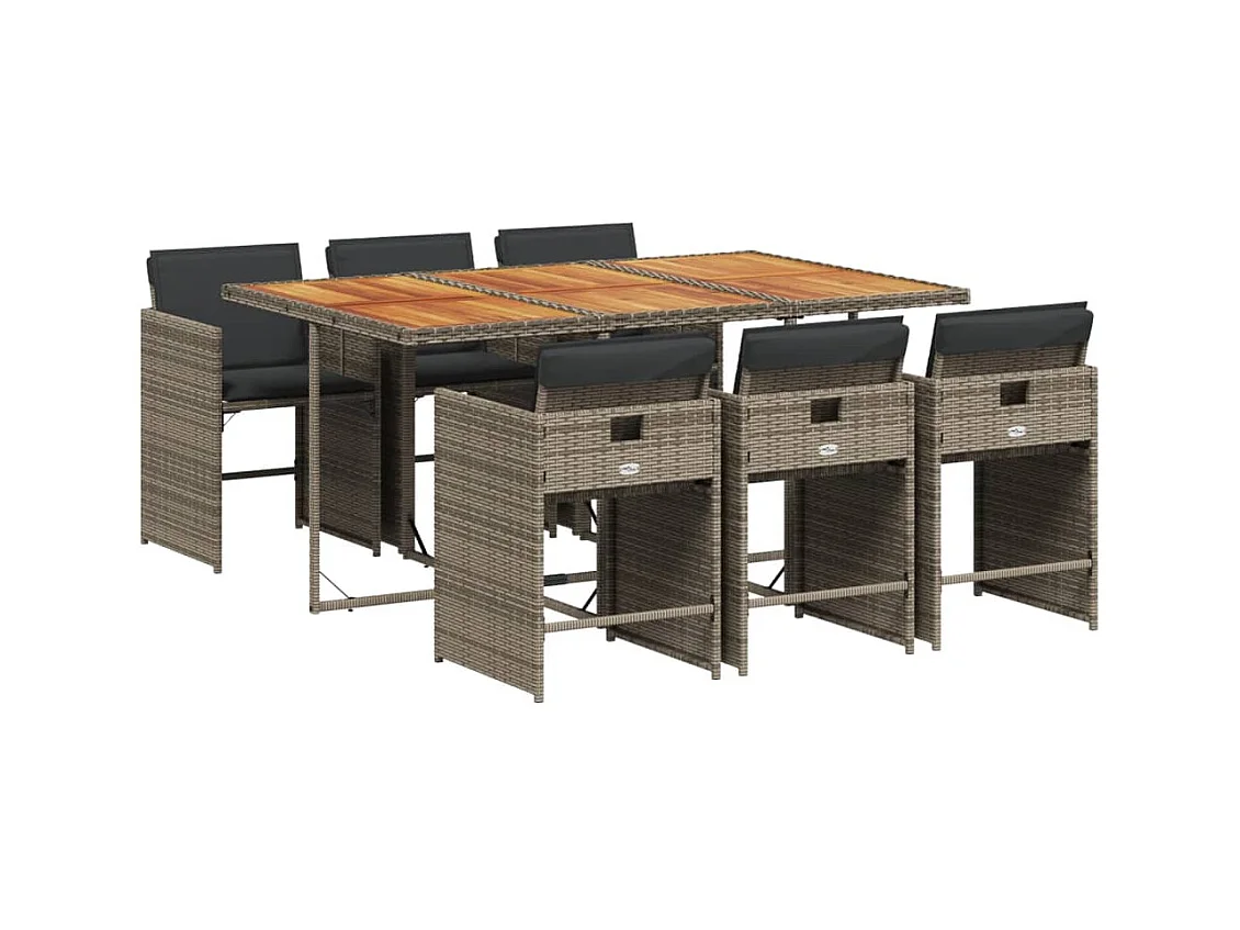 Zele  Ensemble à manger de jardin et coussins 7 pcs gris rotin