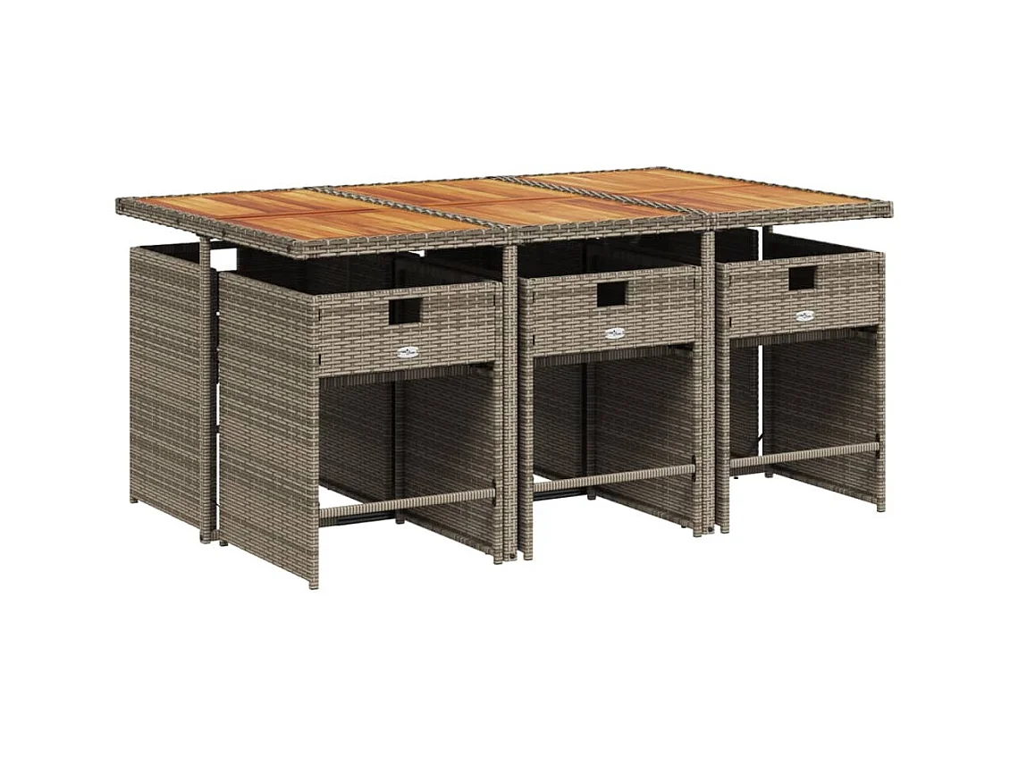 Zele  Ensemble à manger de jardin et coussins 7 pcs gris rotin