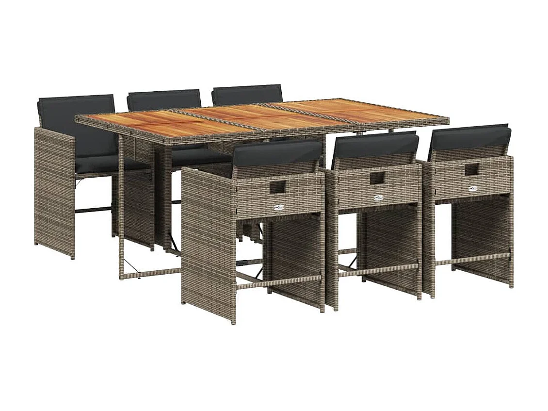 Zele  Ensemble à manger de jardin et coussins 7 pcs gris rotin