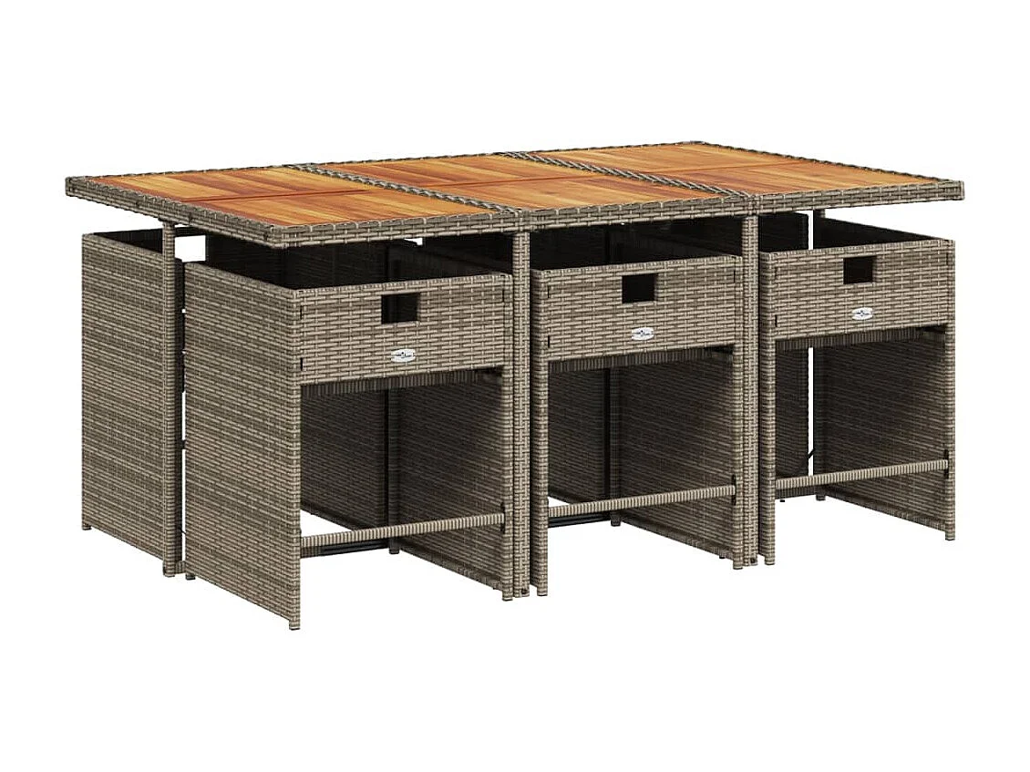 Zele  Ensemble à manger de jardin et coussins 7 pcs gris rotin