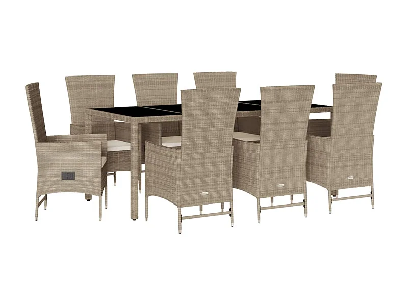 Barnesville  Set comedor de jardín 9 pzas con cojines ratán sintético beige